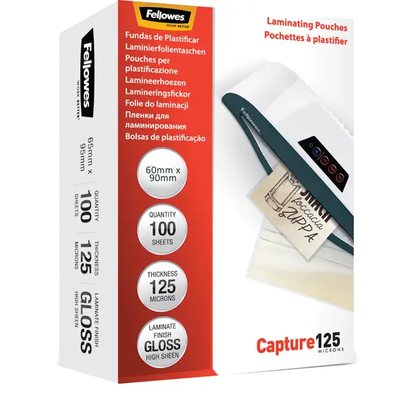 1x Scatola 100 pouches CAPTURE125 125mic 60x90mm Fellowes