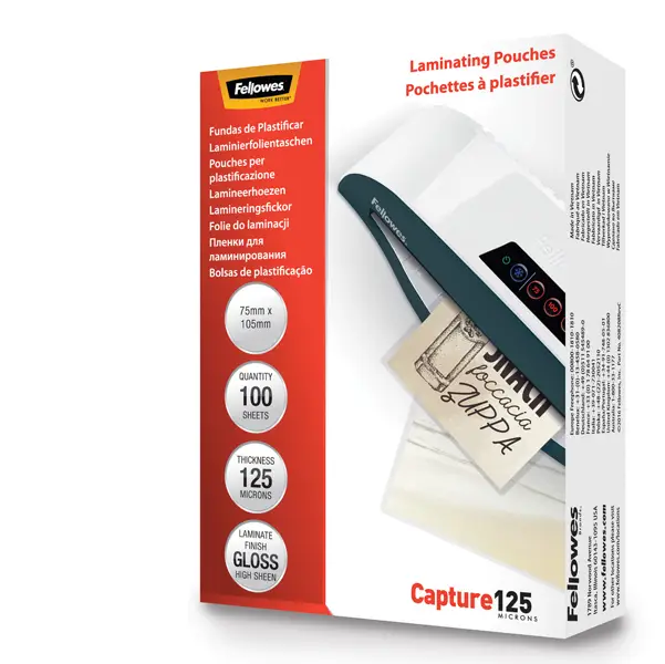 1x Scatola 100 pouches CAPTURE125 125mic 75x105mm Fellowes
