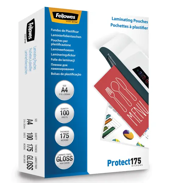 1x Scatola 100 pouches PROTECT175 175mic A4 Fellowes