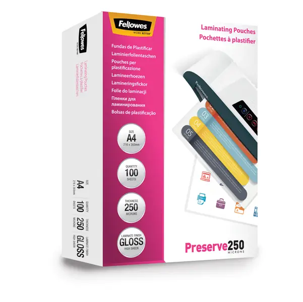 1x Scatola 100 pouches PRESERVE250 250mic A4 Fellowes