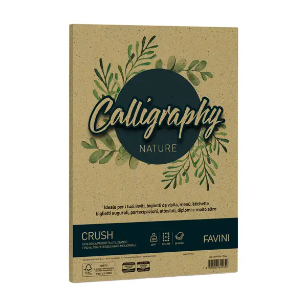 1x Carta Calligraphy Nature CRUSH A4 50fg 250gr oliva FAVINI