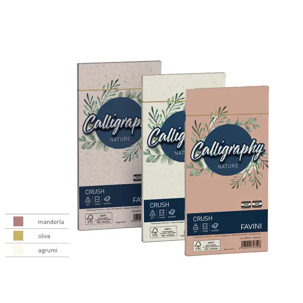 1x 25 buste Calligraphy Nature CRUSH 120gr 120x180mm mandorla FAVINI