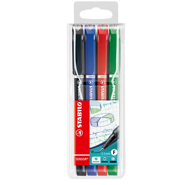 1x ASTUCCIO 4 FINELINER STABILO SENSOR PUNTA 0.3MM COLORI ASSORTITI