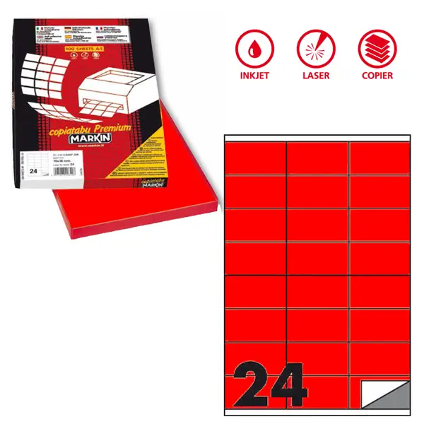 1x Etichetta adesiva C/500 rosso fluo 100fg A4 70x36mm (24et/fg) Markin