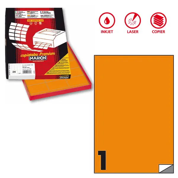 1x Etichetta adesiva C/503 arancio fluo 100fg A4 210x297mm (1et/fg) Markin