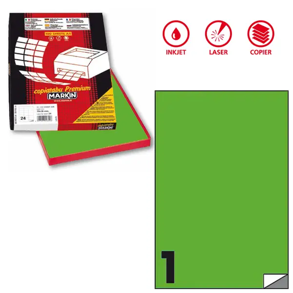 1x Etichetta adesiva C/503 verde fluo 100fg A4 210x297mm (1et/fg) Markin