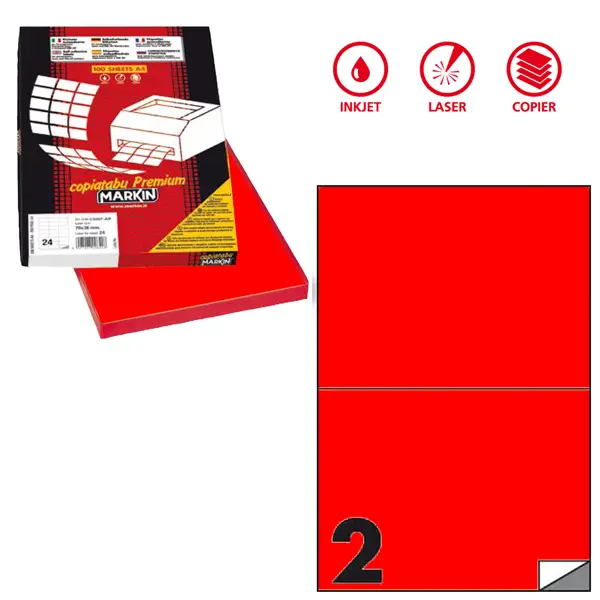 1x Etichetta adesiva C/509 rosso fluo 100fg A4 210x148,5mm (2et/fg) Markin