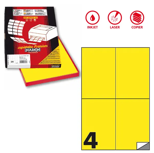 1x Etichetta adesiva C/519 giallo fluo 100fg A4 105x148,5mm (4et/fg) Markin