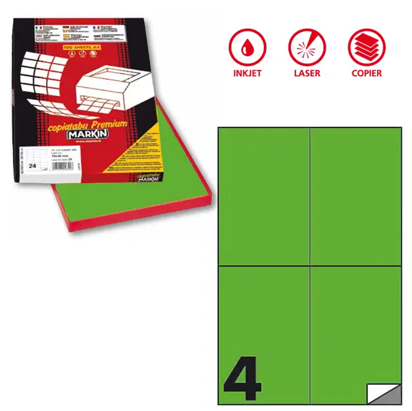 1x Etichetta adesiva C/519 verde fluo 100fg A4 105x148,5mm (4et/fg) Markin