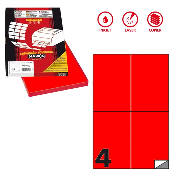 1x Etichetta adesiva C/519 rosso fluo 100fg A4 105x148,5mm (4et/fg) Markin