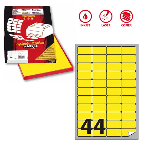 1x Etichetta adesiva A/406 giallo fluo 100fg A4 47,5x25,5mm (44et/fg) Markin