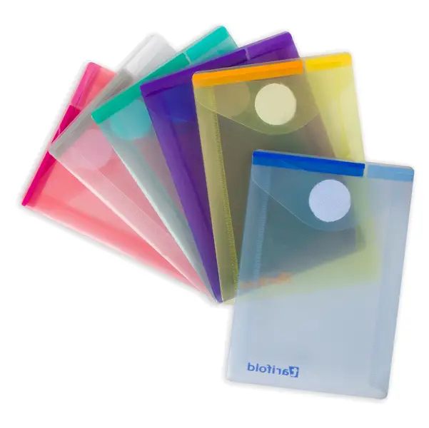 1x SET 6 BUSTE PP CON VELCRO F.TO VERTICALI 8X11.5CM COLORI ASSORTITI