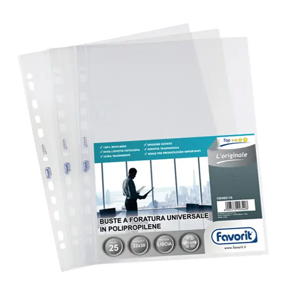 1x 10 BUSTE FORATE LISCIO 30X42cm - Libro L'ORIGINALE FAVORIT
