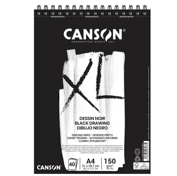 5x Album XL Dessin Noir f.to A4 150gr 40fg Canson