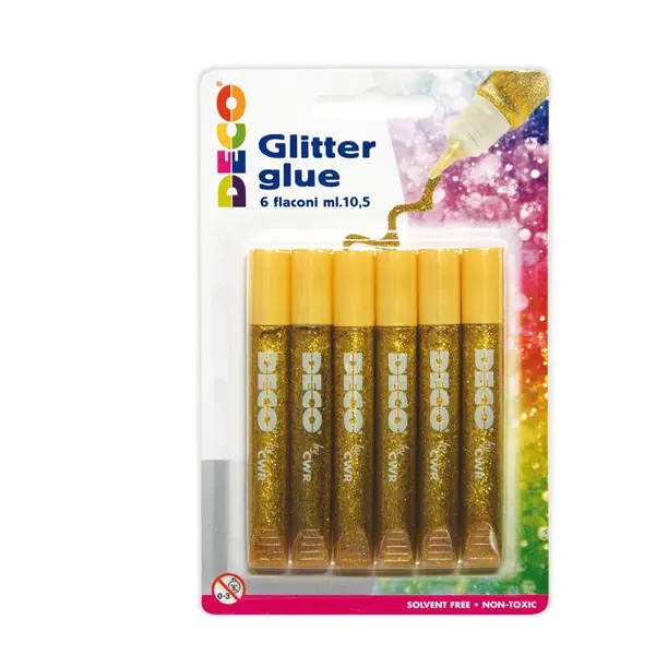 1x Blister colla glitter 6 penne 10,5ml oro DECO