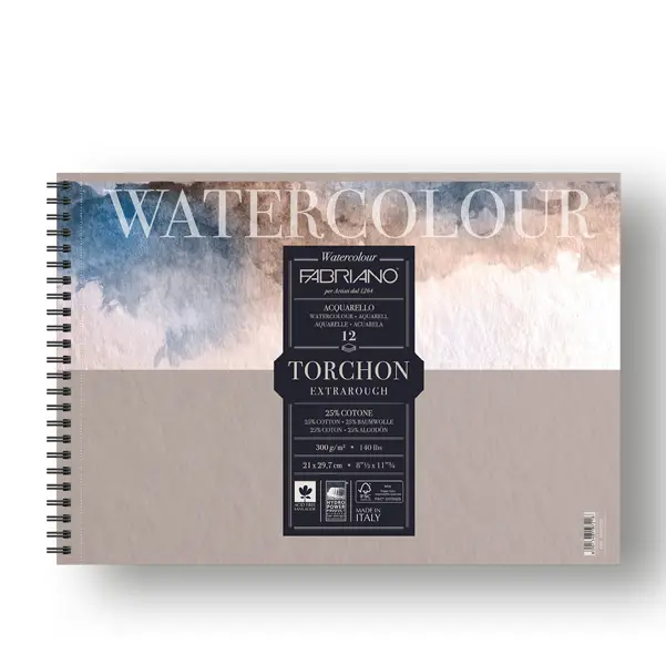 5x Blocco spiralato 21x29.7cm 12fg 300gr Watercolour Torchon Fabriano