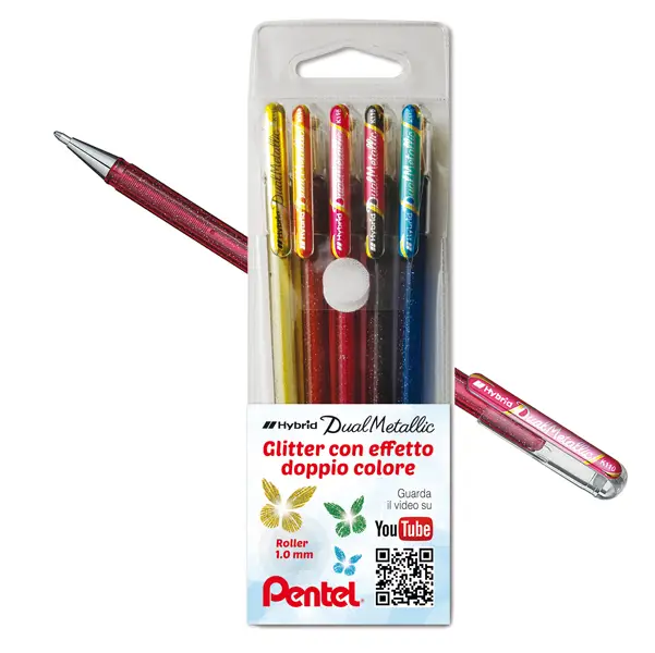 1x Astuccio 5 roller gel Hybrid Dual Metallic 1,0mm colori assortiti PENTEL