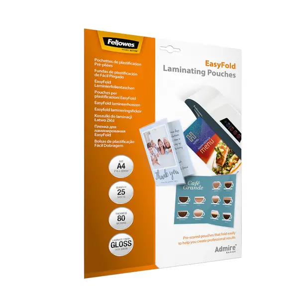 1x Scatola 25 pouches cordonate Admire EasyFold f.to A4 Fellowes