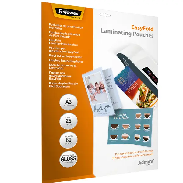 1x Scatola 25 pouches cordonate Admire EasyFold f.to A3 Fellowes