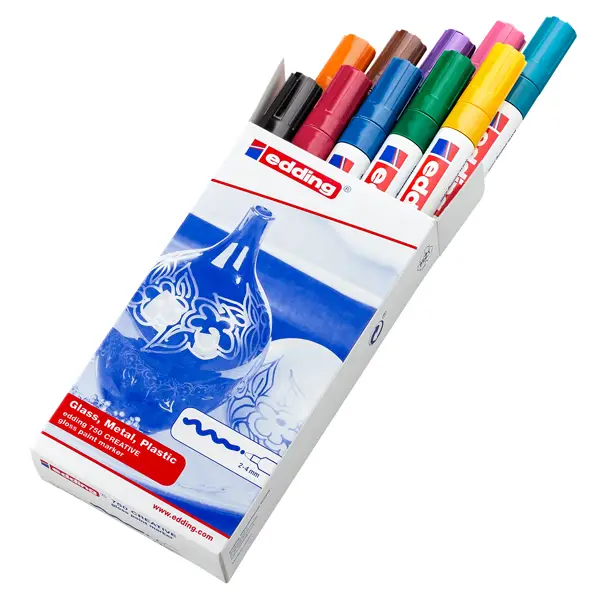 1x Astuccio 10 marcatori 750 punta media vernice colori assortiti Edding
