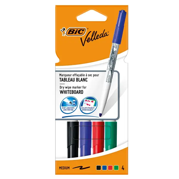 1x Astuccio 4 pennarelli VELLEDA 1741 punta tonda whiteboard colori assortiti BICR