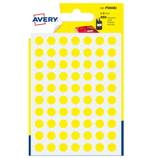 1x Blister 490 etichetta adesiva tonda PSA giallo D8mm Avery