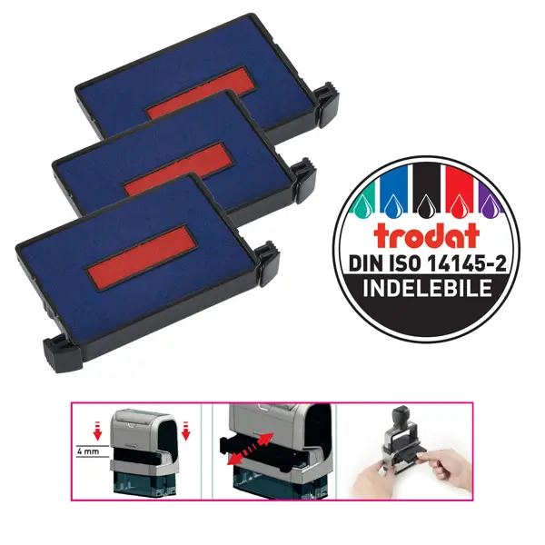 1x Blister da 3 tamponi 6/4750-2 rosso-blu Trodat