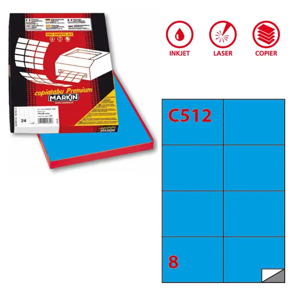 1x Etichetta adesiva C/512 blu 100fg A4 105x74,25mm (8et/fg) Markin