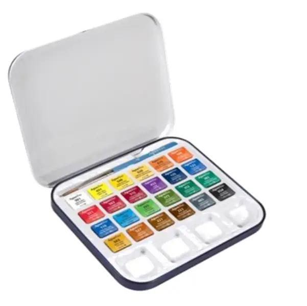 1x Acquerelli AQUAFINE Scatola met. 24 godet +pennello+tavolozza Daler Rowney