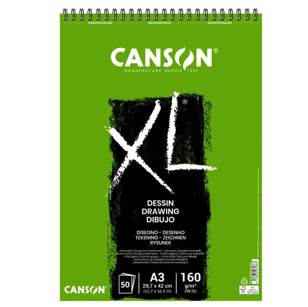 5x Album spiralato lato corto XL DRAWING A3 50 fg. 160 gr. Canson