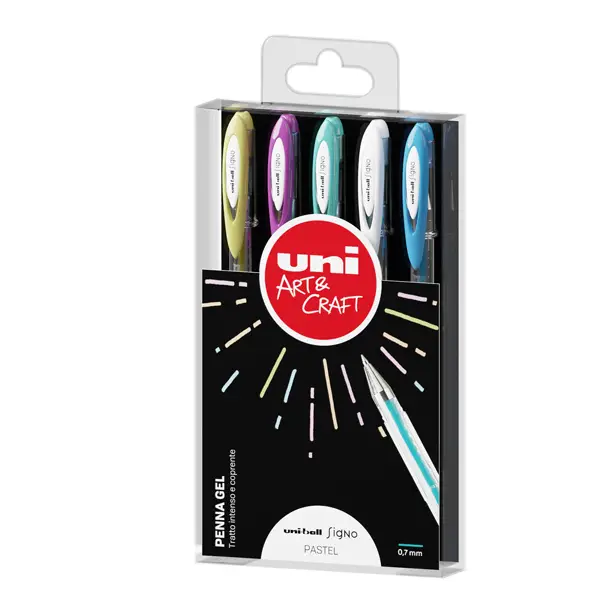 1x Astuccio 5 penna sfera gel UNI-BALL SIGNO 0,7mm col.ass. pastel UNI MITSUBISHI