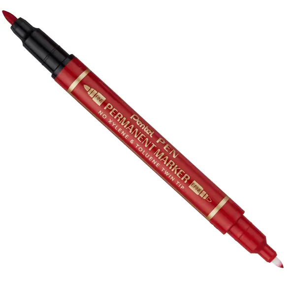 12x Marcatore permanente Twin Tip doppia punta F/EF rosso Pentel