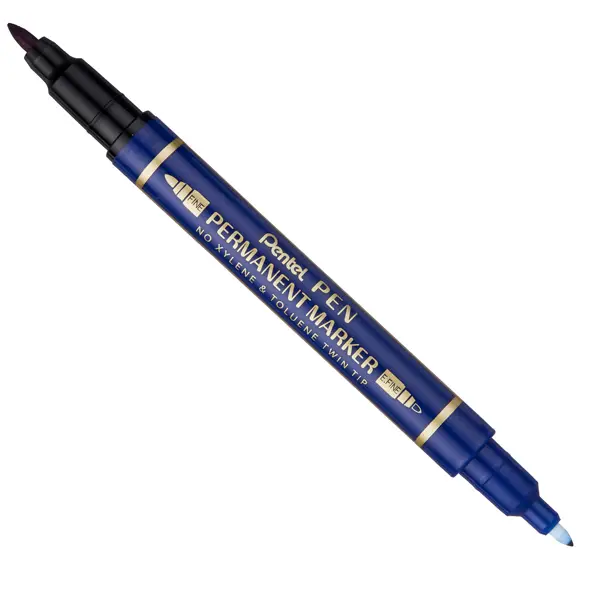 12x Marcatore permanente Twin Tip doppia punta F/EF blu Pentel