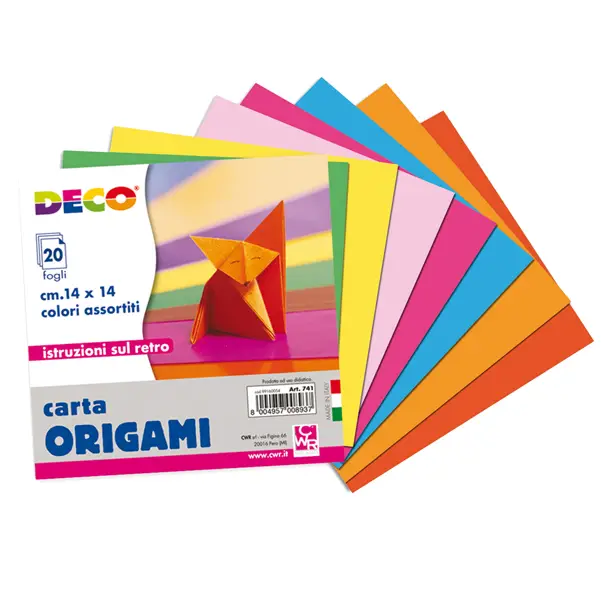 1x Confezione 20 fogli carta per origami 14x14cm colori assortiti DECO