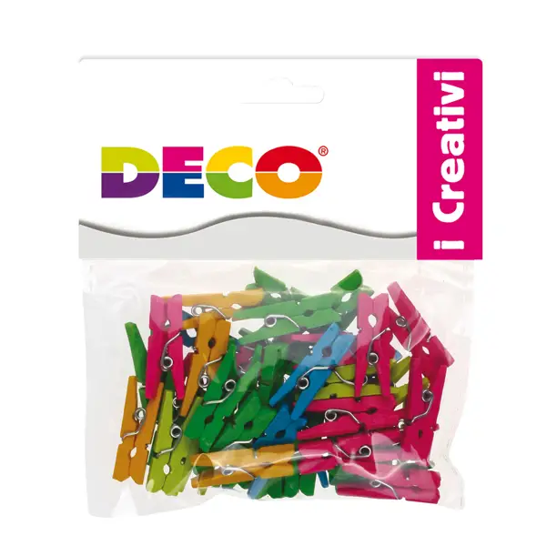 1x Confezione 45 mollettine in legno 25mm colori neon DECO