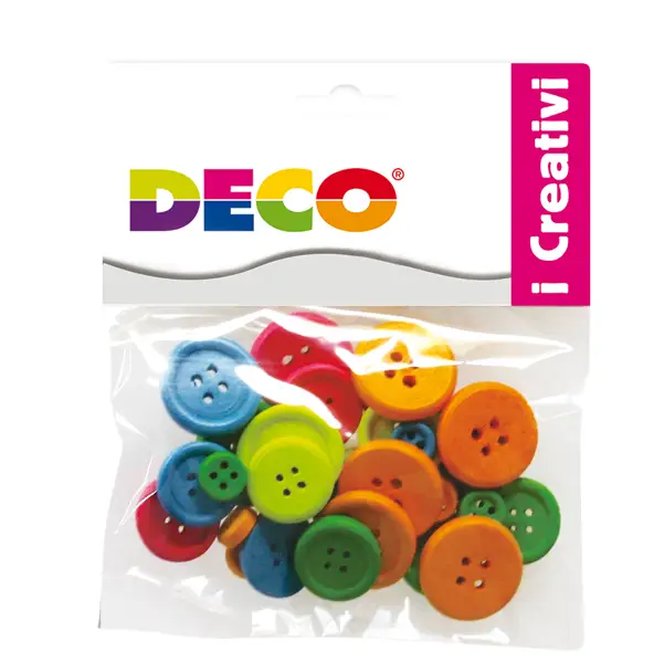 1x Confezione 30 bottoni in legno colori neon DECO