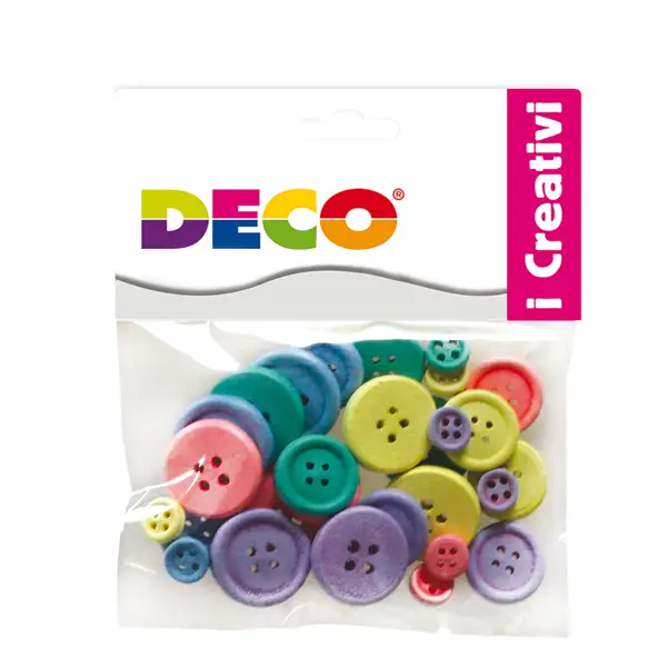 1x Confezione 30 bottoni in legno colori pastello DECO