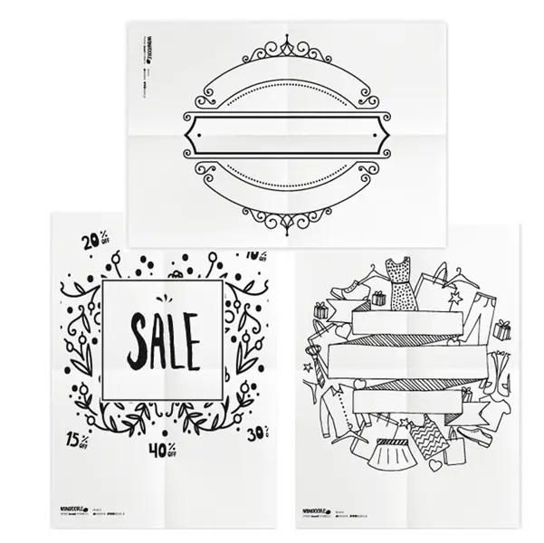 1x Set 3 stencil su foglio A2 a tema "SCONTI" Securit