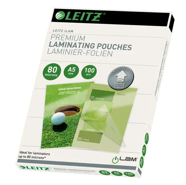 1x Scatola 100 pouches UDT A5 154 x 216mm 80my Leitz