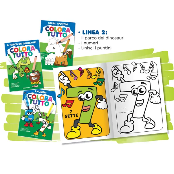 6x Album da colorare 24 facciate tema Dinosauri e numeri Blasetti