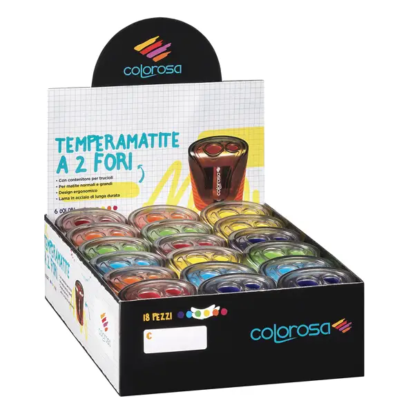 1x Display 18 temperamatite a 2 fori colori assortiti RiPlast