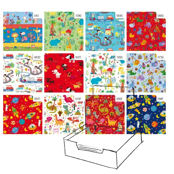 1x Scatola 100fg carta regalo Raso Bambini 70X100cm Rex Sadoch