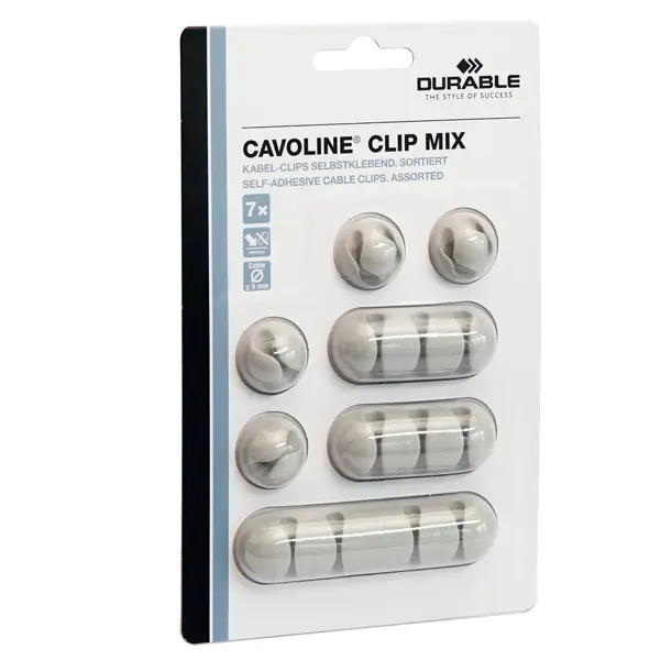 1x Mix di 7 Clip fermacavi adesivi - grigio - Cavoline Clip Mix Durable