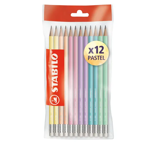 1x Blister 12 matite grafite c/gommino HB fusto in 6 colori pastel Stabilo