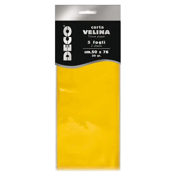 1x Busta 5 fogli carta velina 20gr 50x76cm giallo DECO