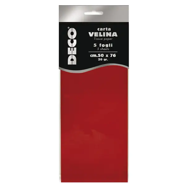 1x Busta 5 fogli carta velina 20gr 50x76cm rosso DECO