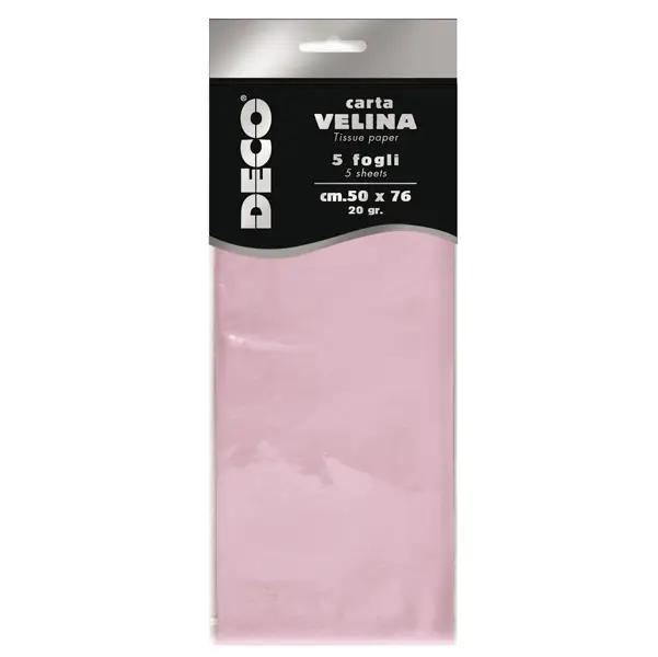 1x Busta 5 fogli carta velina 20gr 50x76cm rosa DECO