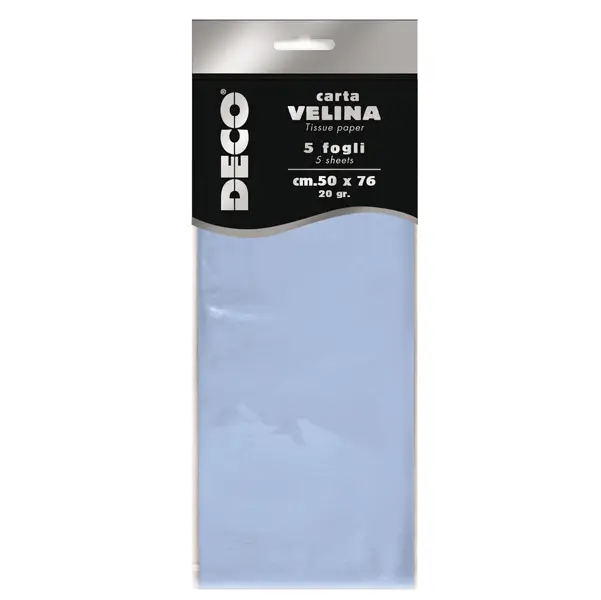 1x Busta 5 fogli carta velina 20gr 50x76cm azzurro baby DECO