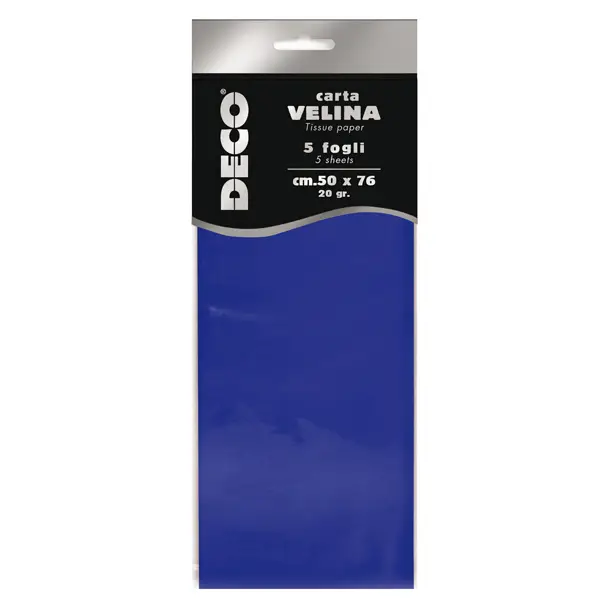 1x Busta 5 fogli carta velina 20gr 50x76cm blu DECO