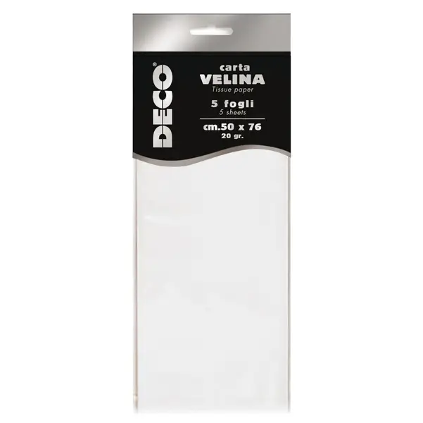 1x Busta 5 fogli carta velina 20gr 50x76cm bianco perlescente DECO